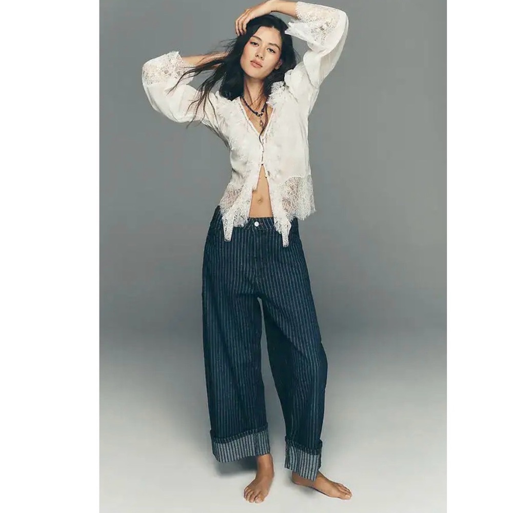 The Kayden Railroad 
Stripe Barrel Carpenter Jeans 
by Pilcro
Color: Bends Wash